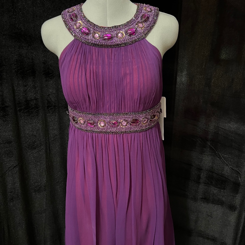 100% silk Aidan Matox Party Evening Dress Cocktail Beaded Embellished